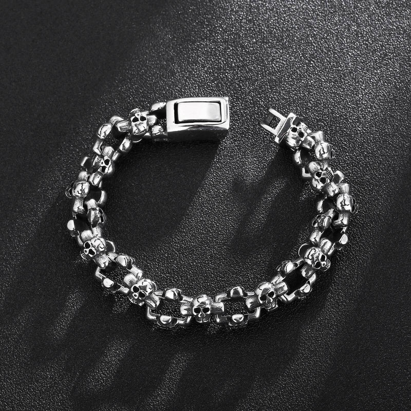 Skull Bone Link Chain Bracelet Men Stainless Steel Cast Jewelry