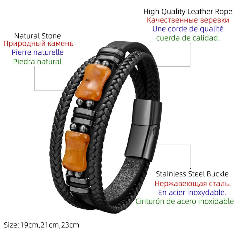 Men's Green Jade Leather Bracelet for Unique Gifts