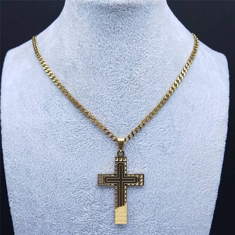 Stainless Steel Cross Pendant Necklace Chain For Men Jewelry Catholic Crucifixes Rosaries Accessories