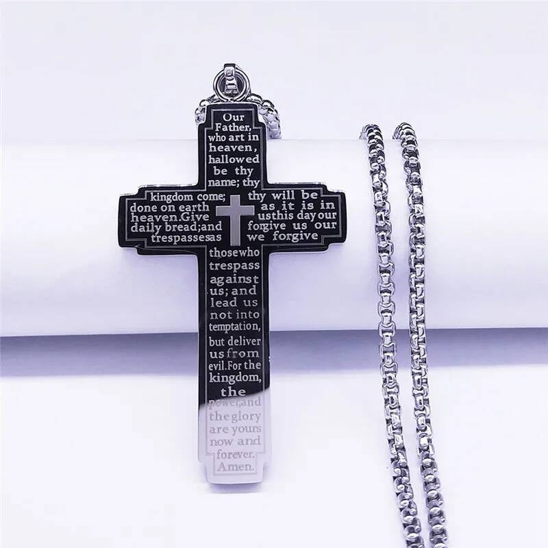 316L Stainless Steel Cross Necklace Men For Jesus Chain Pendant Protect Jewelry Religion Accessories Male