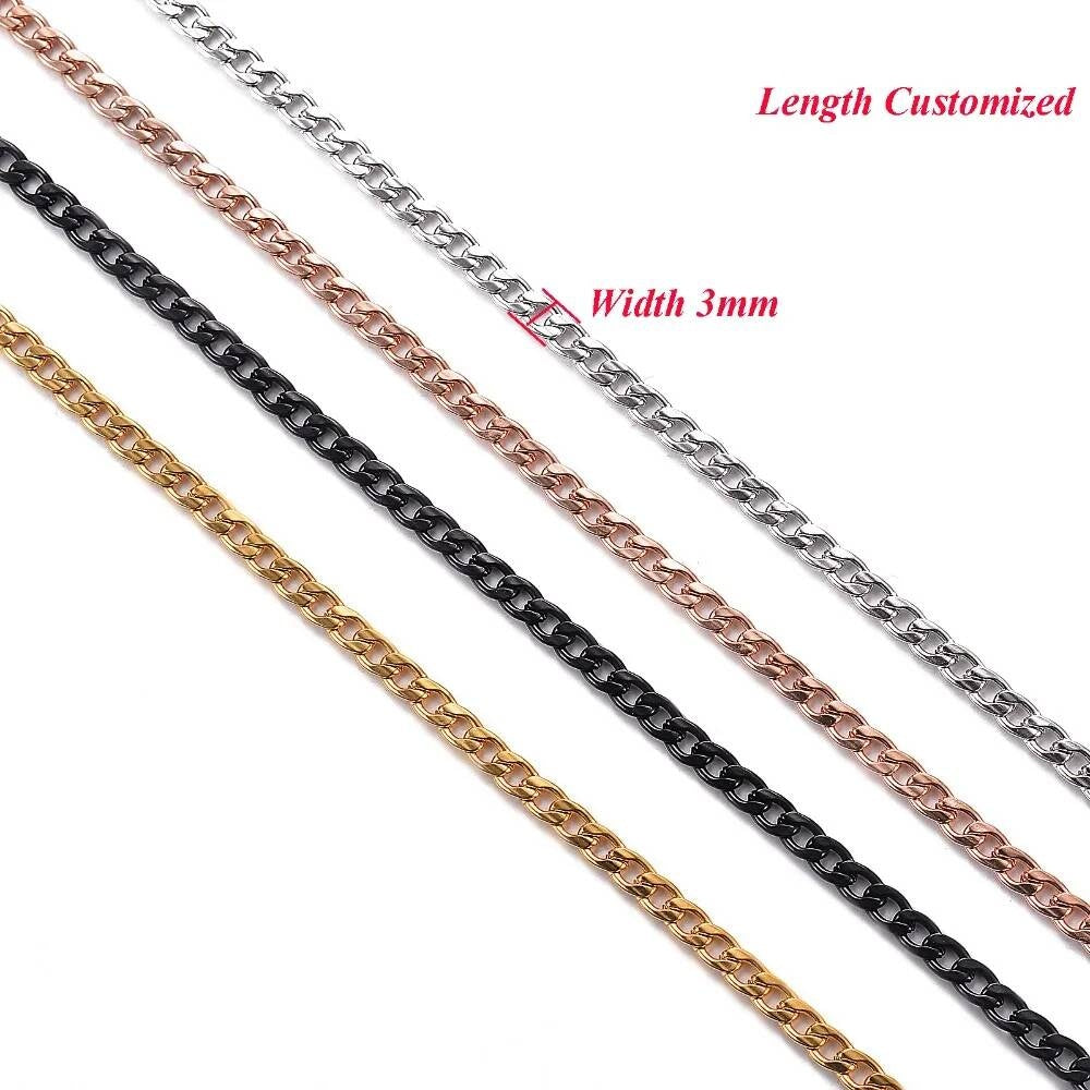 1 piece Width 3/4.5mm Flat Curb Chain Stainless Steel Necklace 3 Colors