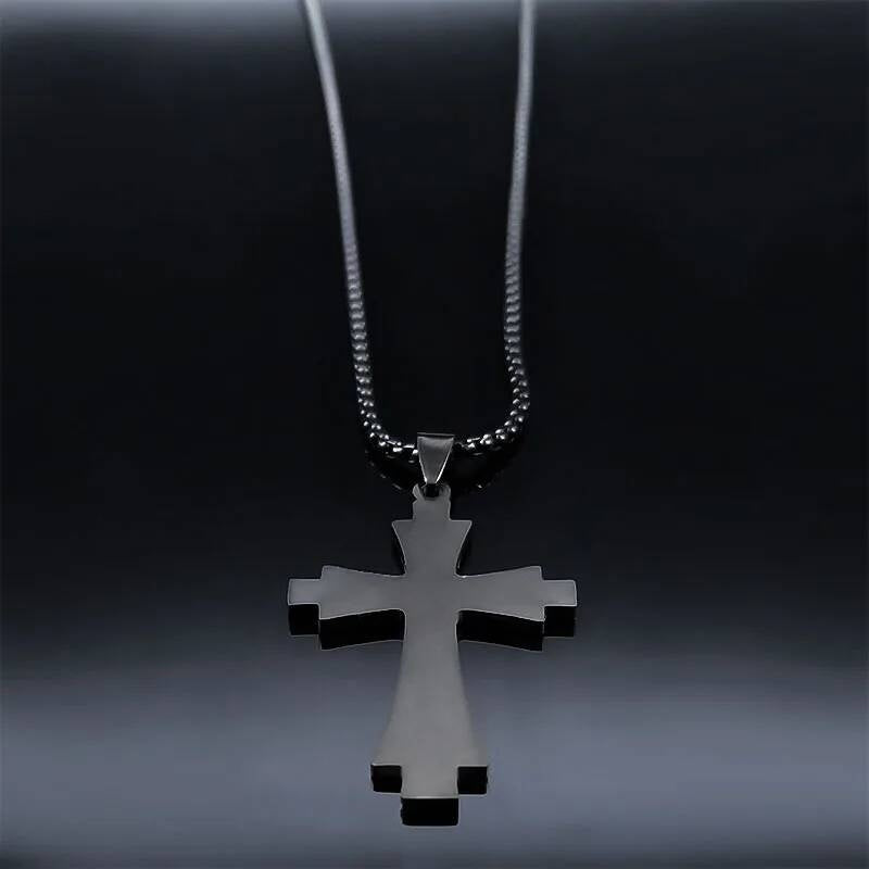 Goth Black Cross 316L Stainless Steel Pendant Chain Necklace For Men Women Jewelry Accessories