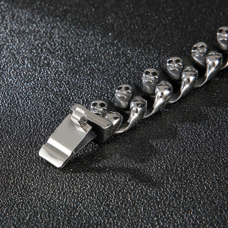 15mm Skull Bone Cuban Charm Bracelet For Men Punk Street Culture Fashion Jewelry