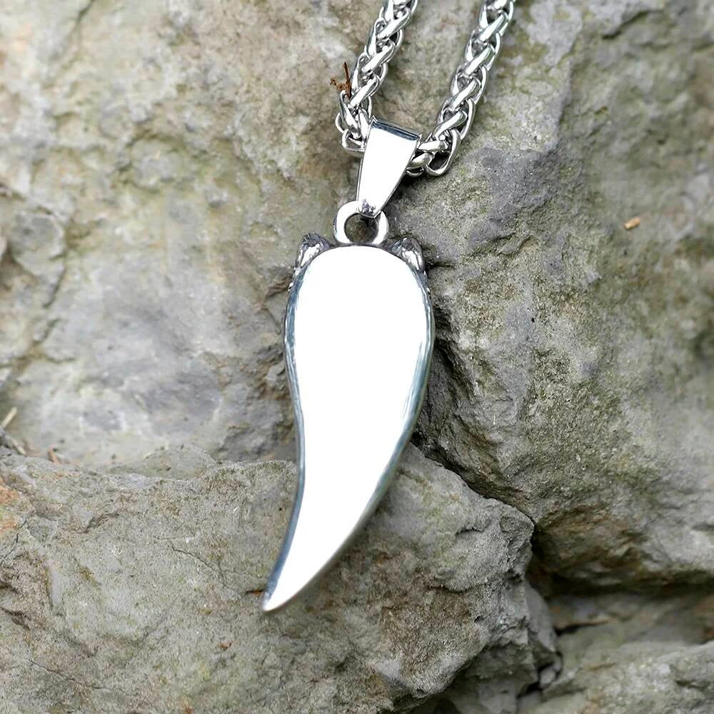 316L Stainless Steel Viking Wolf Head Fang Pendant Necklace for Men Women