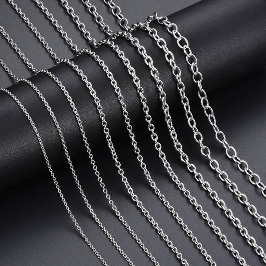 Wholesale 1Pc Width 1.5mm-6mm Stainless Steel Cross O Bulk Chain For Women Men DIY Jewelry Bracelet Necklace