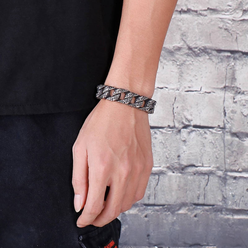 Stainless Steel Serpentine Ghost Skull Cuban Curb Link Chain Bracelet For Men Male Hollywood Gift