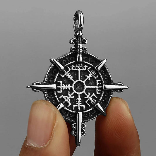 Viking Rune Compass Pendant Necklace – Norse Symbol of Protection and Guidance