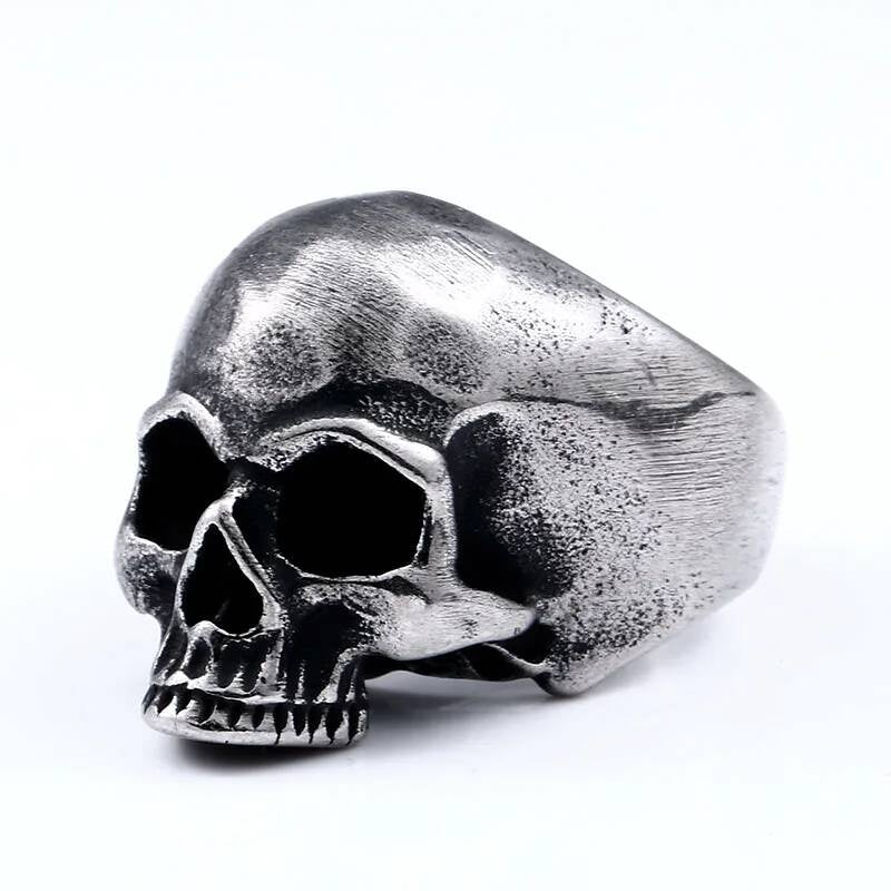 Bold Skull Ring – Stainless Steel Gothic Biker Jewelry for Men Ancient silver