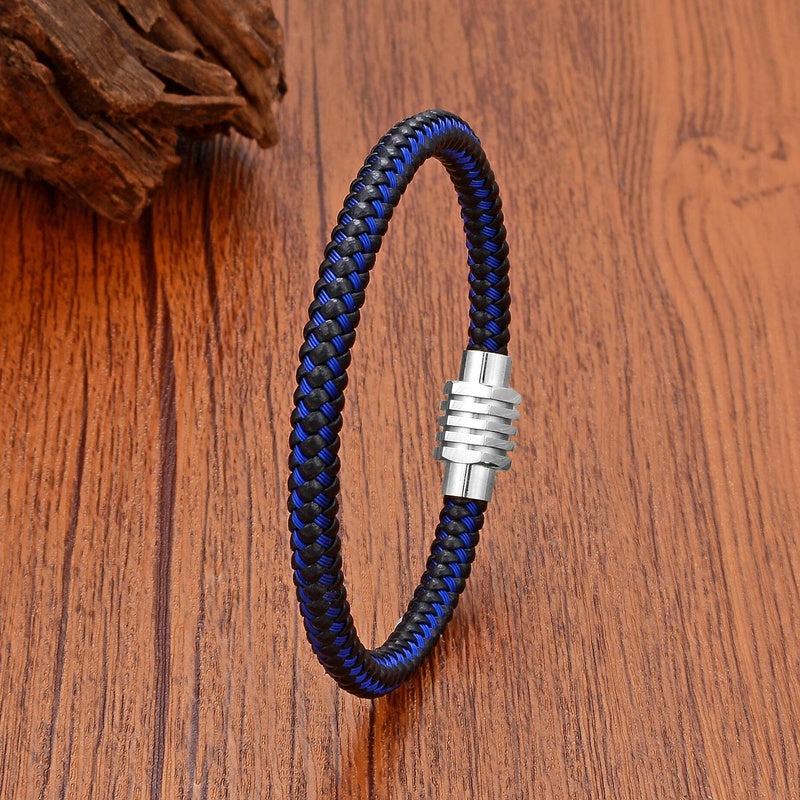 Wire Winding Link Chain Stainless Steel Man Bracelets Gold Plated Buckle Women's Hand Bracelet Classic Jewelry and Accessories White Buckle-Blue A