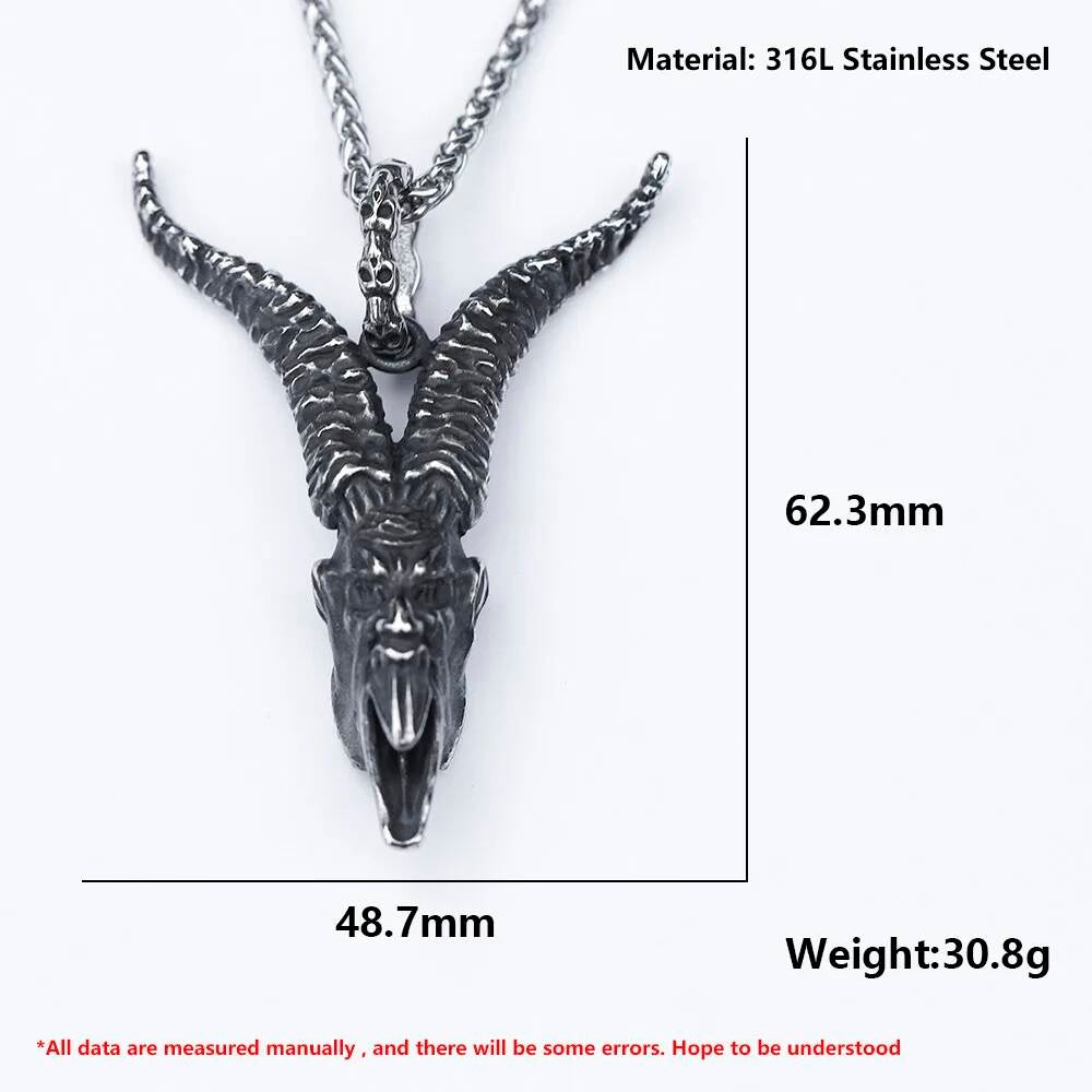 Goat Skull Horn Pendant Necklace – Gothic Baphomet Style Jewelry