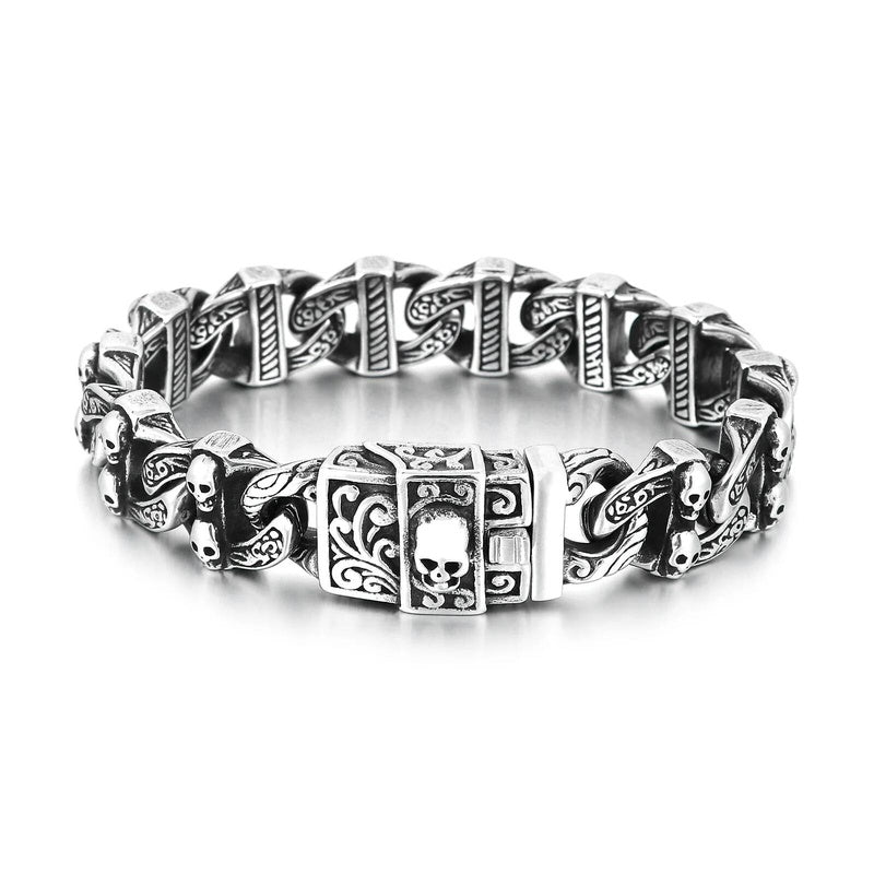 15mm Skull Bone Charm Link Chain Bracelet For Men 316L Stainless Steel Punk Jewelry