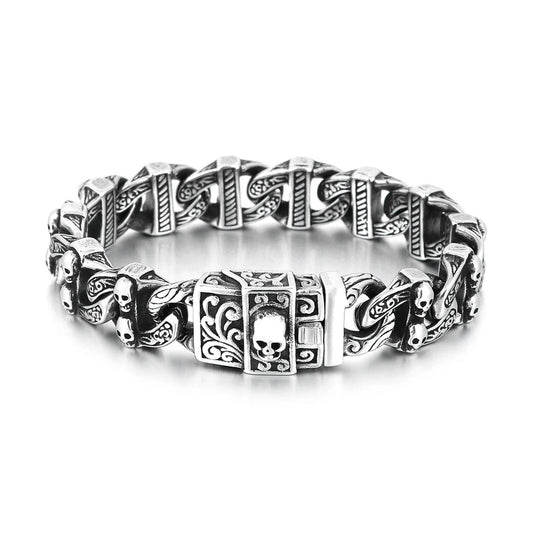 15mm Skull Bone Charm Link Chain Bracelet For Men 316L Stainless Steel Punk Jewelry