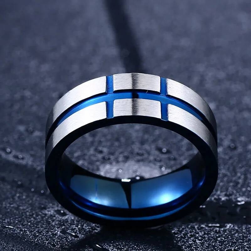 Midnight Blue Accent Ring – 316L Stainless Steel Bold Style Band