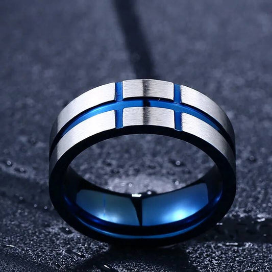 Midnight Blue Accent Ring – 316L Stainless Steel Bold Style Band