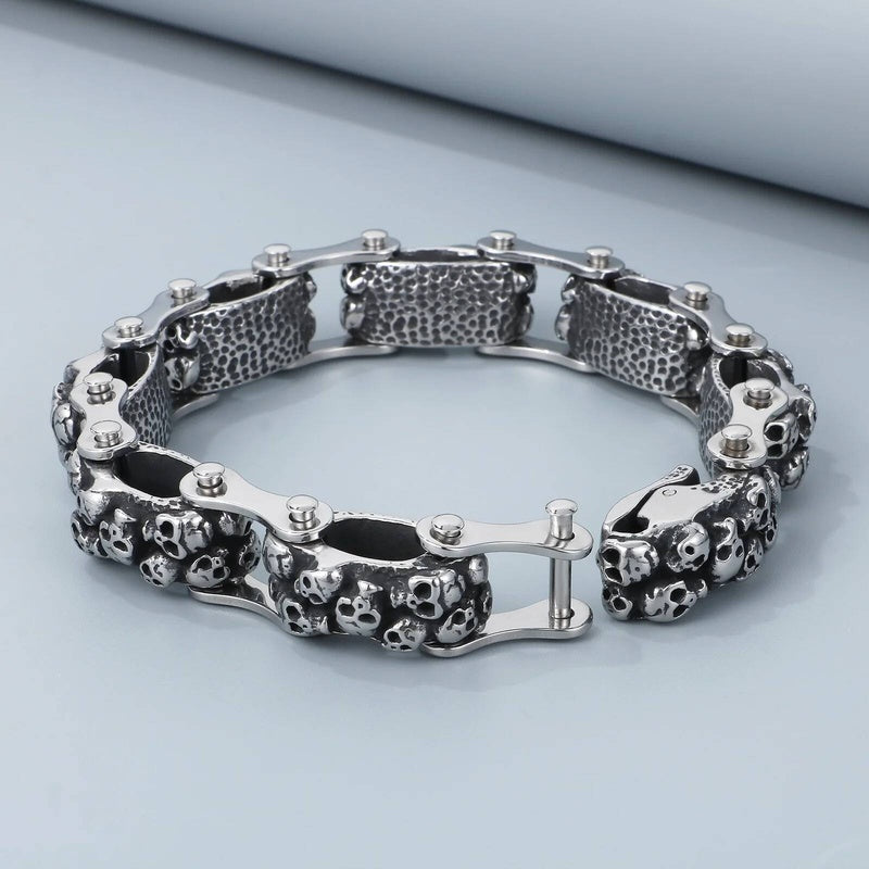14mm Skull Ghost Head Biker Motorcycle Chain Bracelet For Men 316L Stainless Steel Punk Jewelry