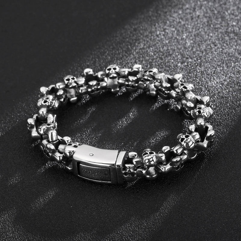 Skull Bone Link Chain Bracelet Men Stainless Steel Cast Jewelry
