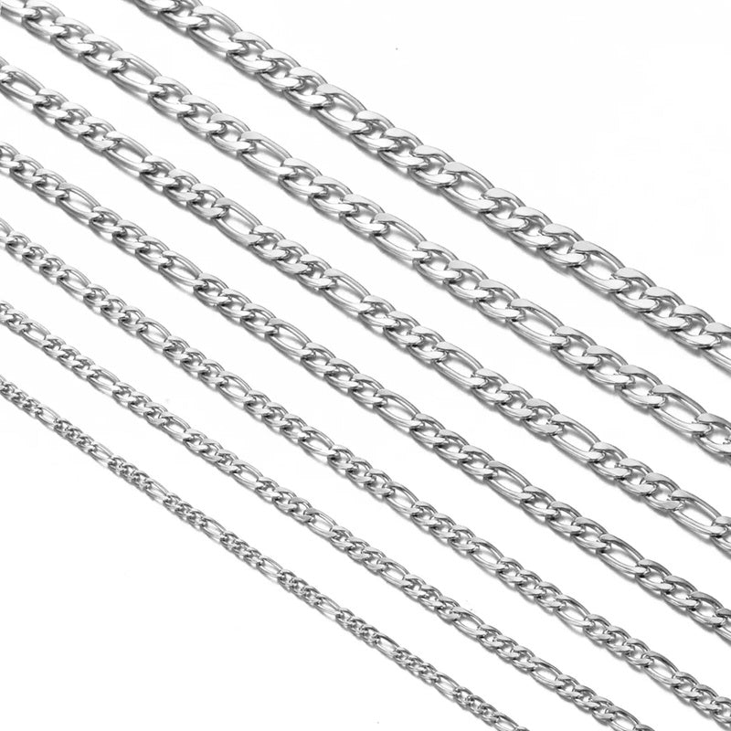 1 piece 3mm/3.8mm/4.5mm/5mm/6mm/7mm/7.5mm Figaro Link Jewelry Classic Curb Necklace Stainless Steel Chain for Men Women