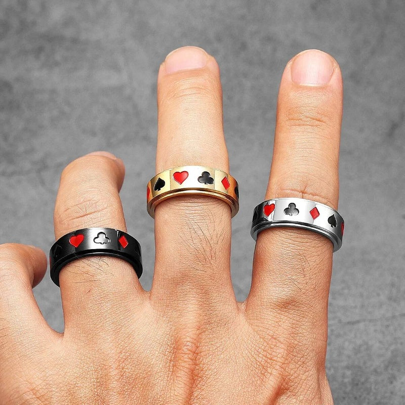 Lucky Poker Fidget Spinner Ring 316L Stainless Steel Punk Jewelry for Men