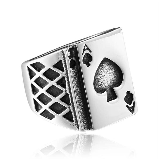 Ace & Spade Ring – 316L Stainless Steel Poker-Style Statement Band