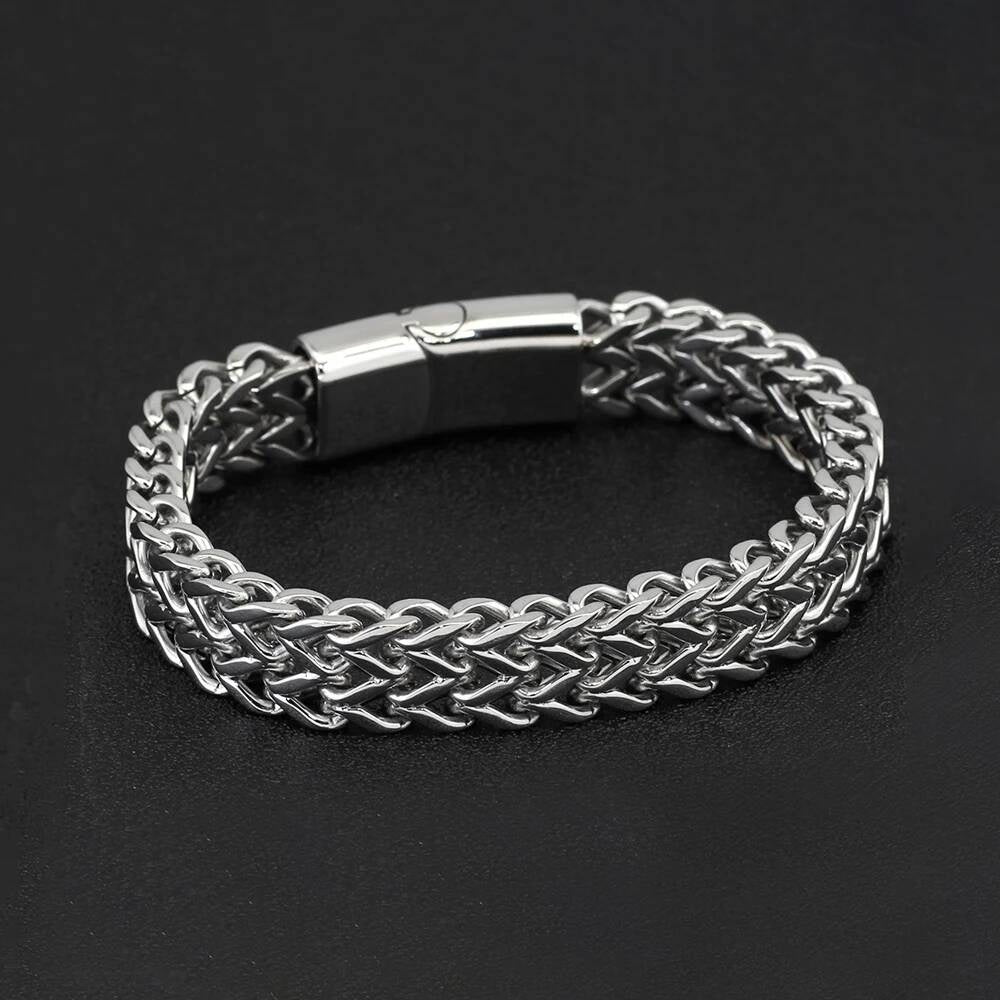 316L Stainless Steel Woven Chain Bracelet – Heavy Duty Magnetic Clasp Men’s Bangle
