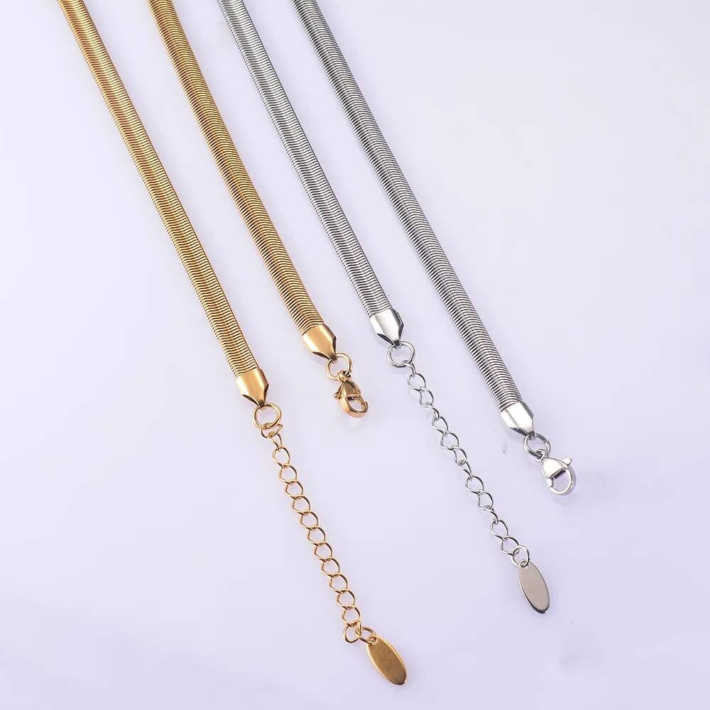 1 piece Width 5mm Chain Necklace for Men Women Stainless Steel Flat Snake Solid Chains Length 50cm+5 extension