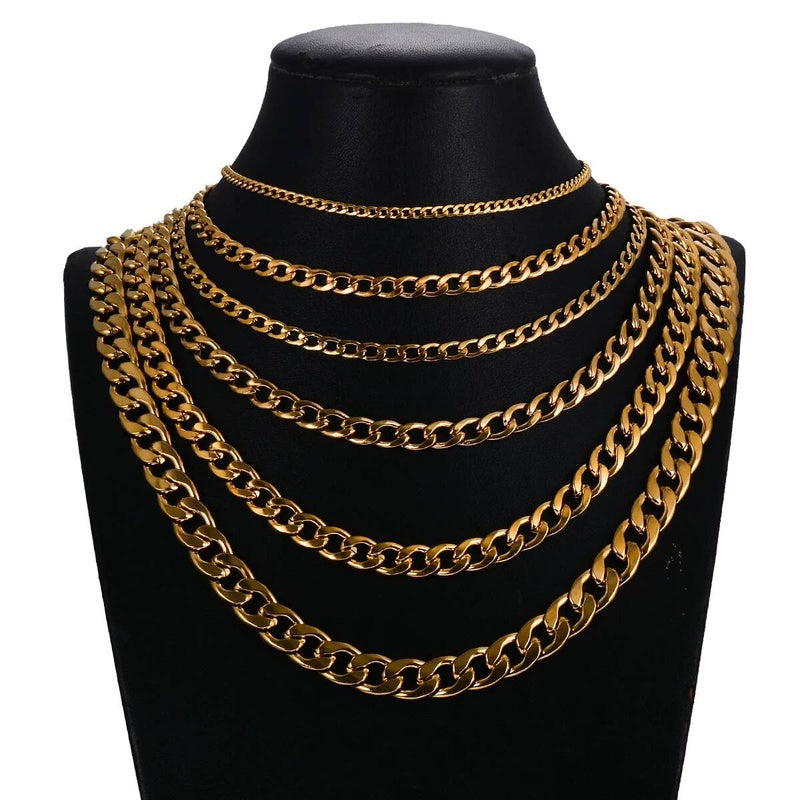 1 piece Stainless Steel Cuban Curb Necklace 3mm-9.5mm Curban Link Chain for Men Women Length 21cm-75cm