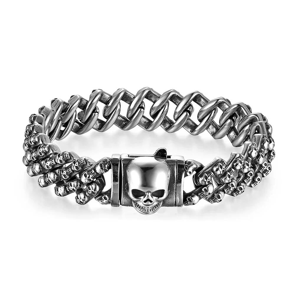 Black Skull Bracelet for Men Gothic Punk Rock Heavy Metal Chain Jewelry 316L Stainless Steel Biker Style Style A 22cm
