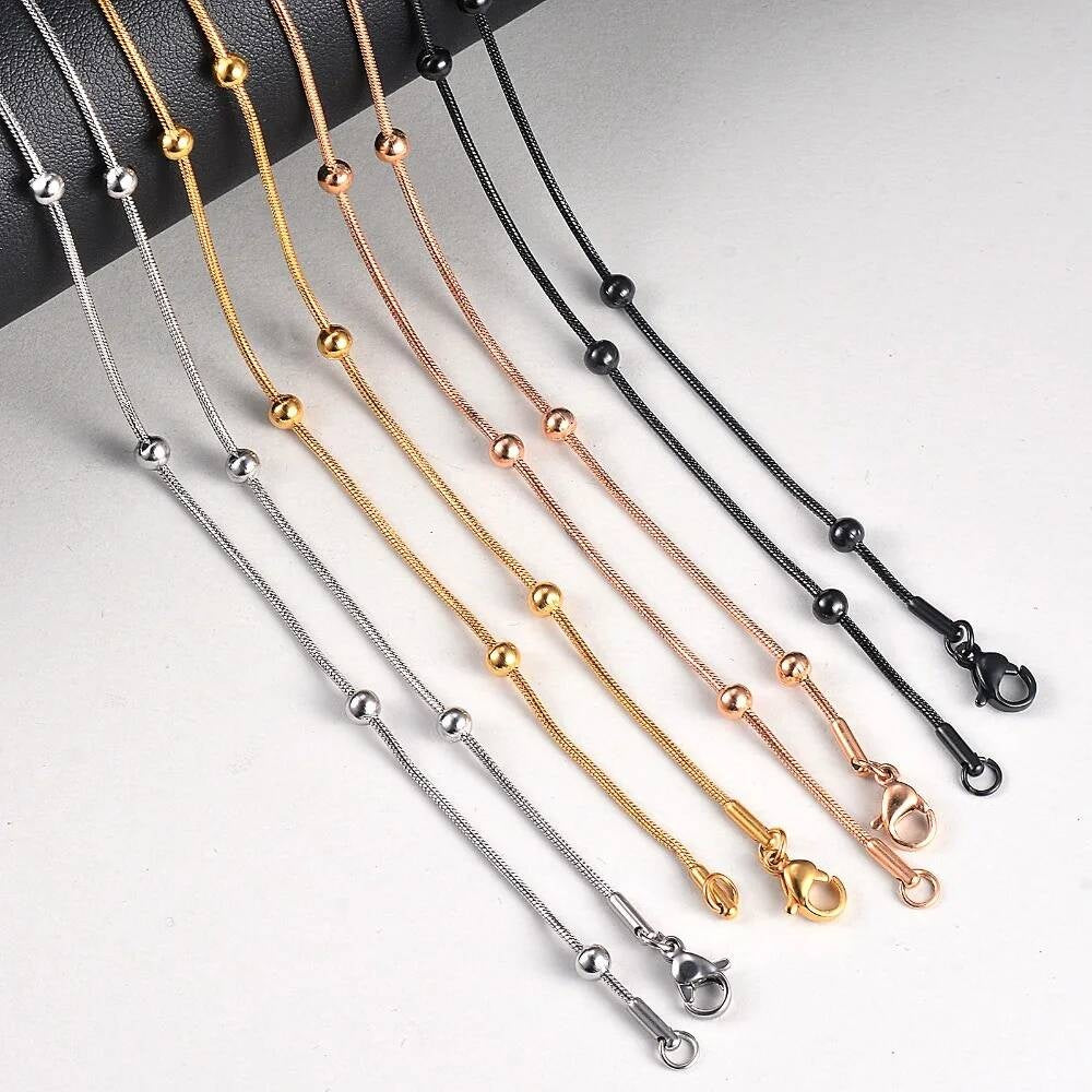 1 piece Width 1.2mm Snake Round Beads Chain & Link Necklaces Jewelry Stainless Steel Choker Necklace For Women Collier