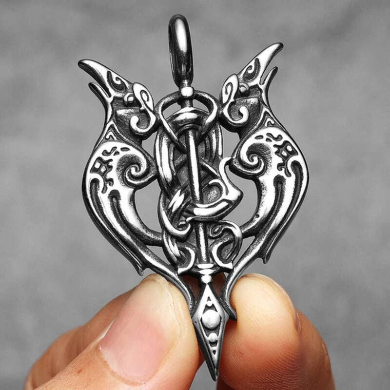 Viking Double Dragon Axe Pendant – Norse Stainless Steel Warrior Necklace