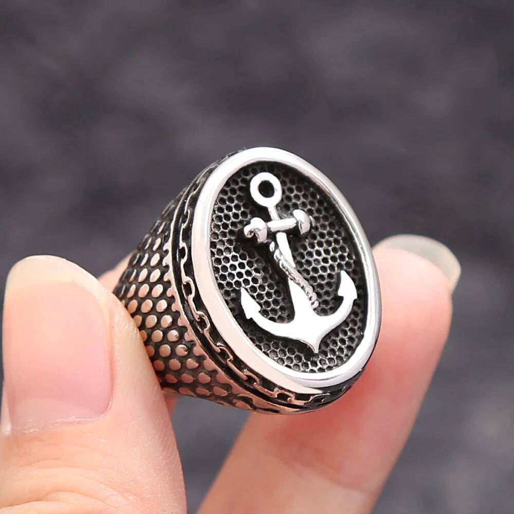 Viking Anchor Dot Ring - Stainless Steel Nautical Punk Amulet Jewelry Gift