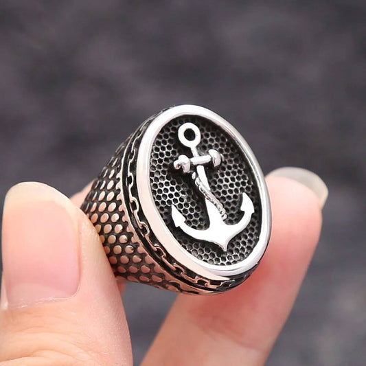 Viking Anchor Dot Ring - Stainless Steel Nautical Punk Amulet Jewelry Gift