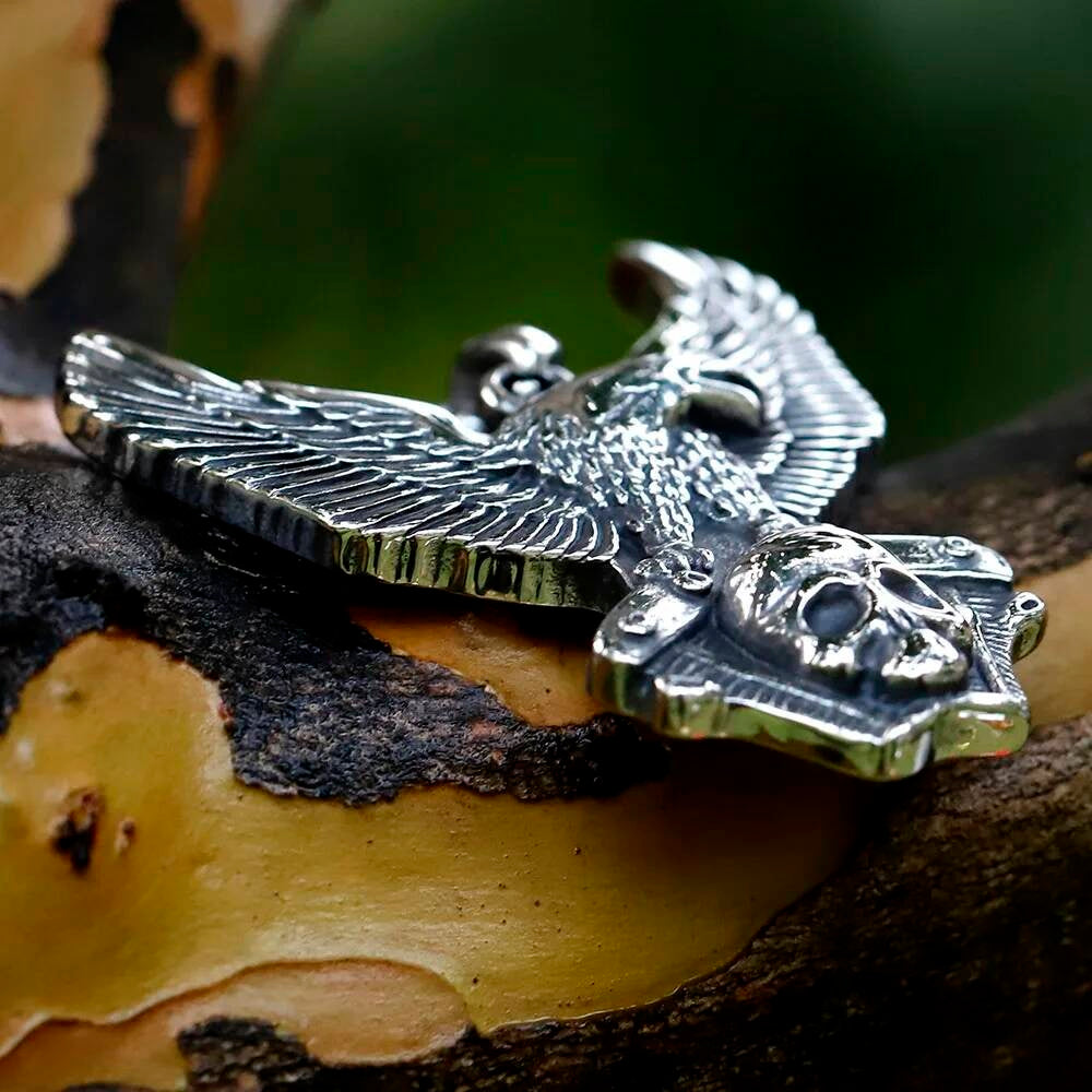 Men’s Stainless Steel Eagle Skull Pendant Necklace Biker Gothic Jewelry