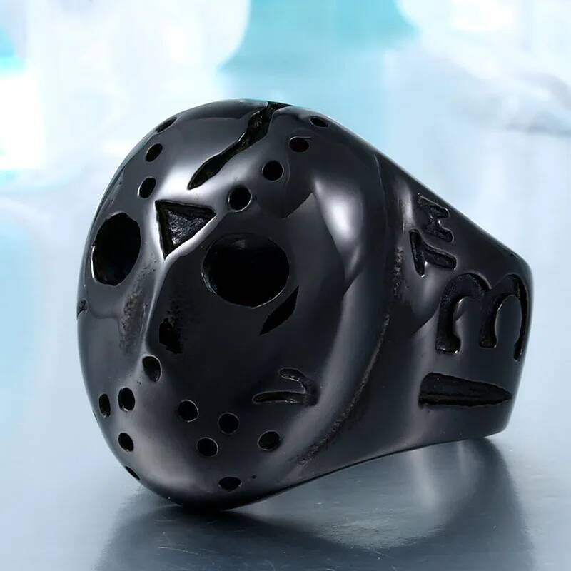 Hockey Mask Ring – Gothic Stainless Steel Punk Horror Biker Jewelry