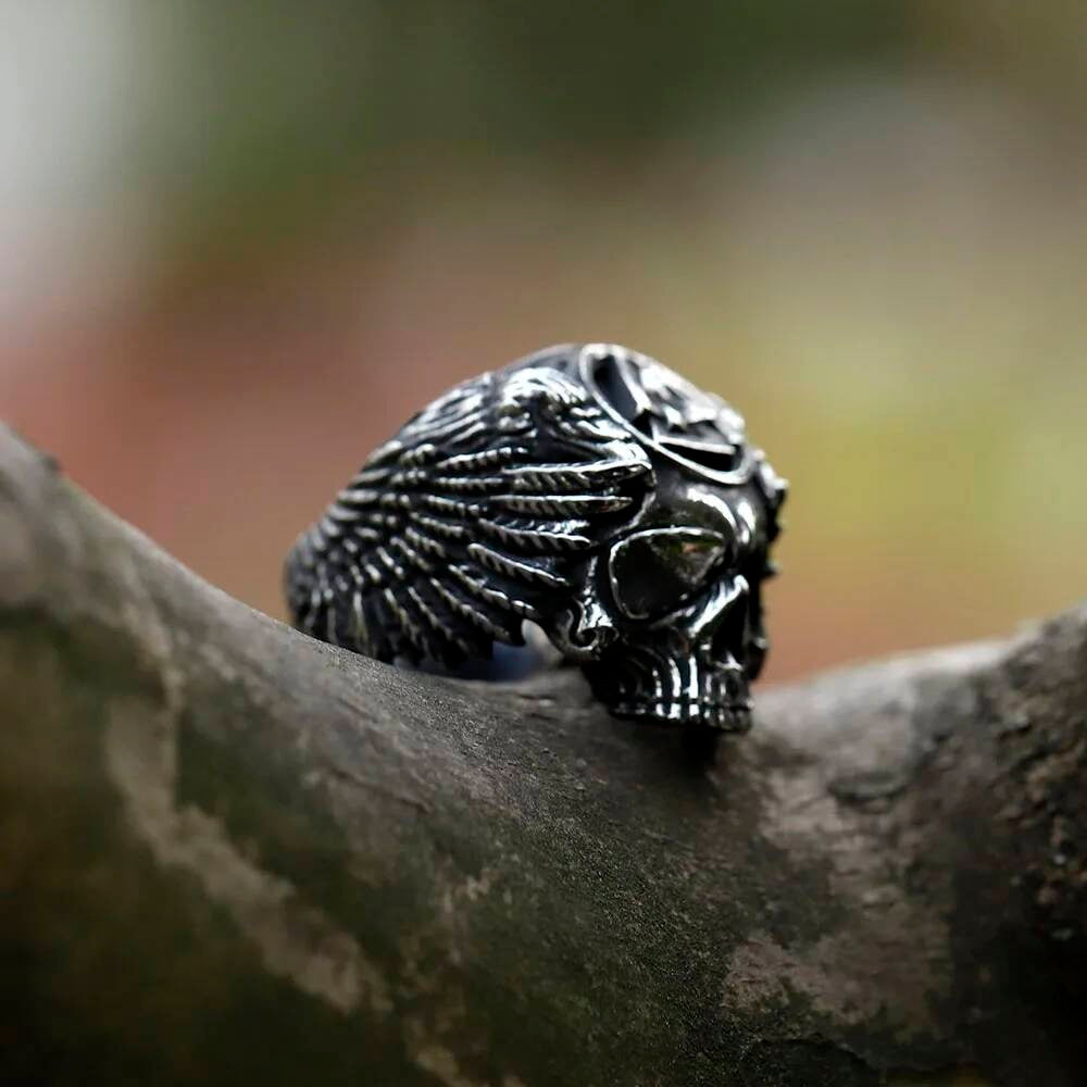 Skull & Valknut Amulet Ring – 316L Stainless Steel Gothic Viking Punk Jewelry