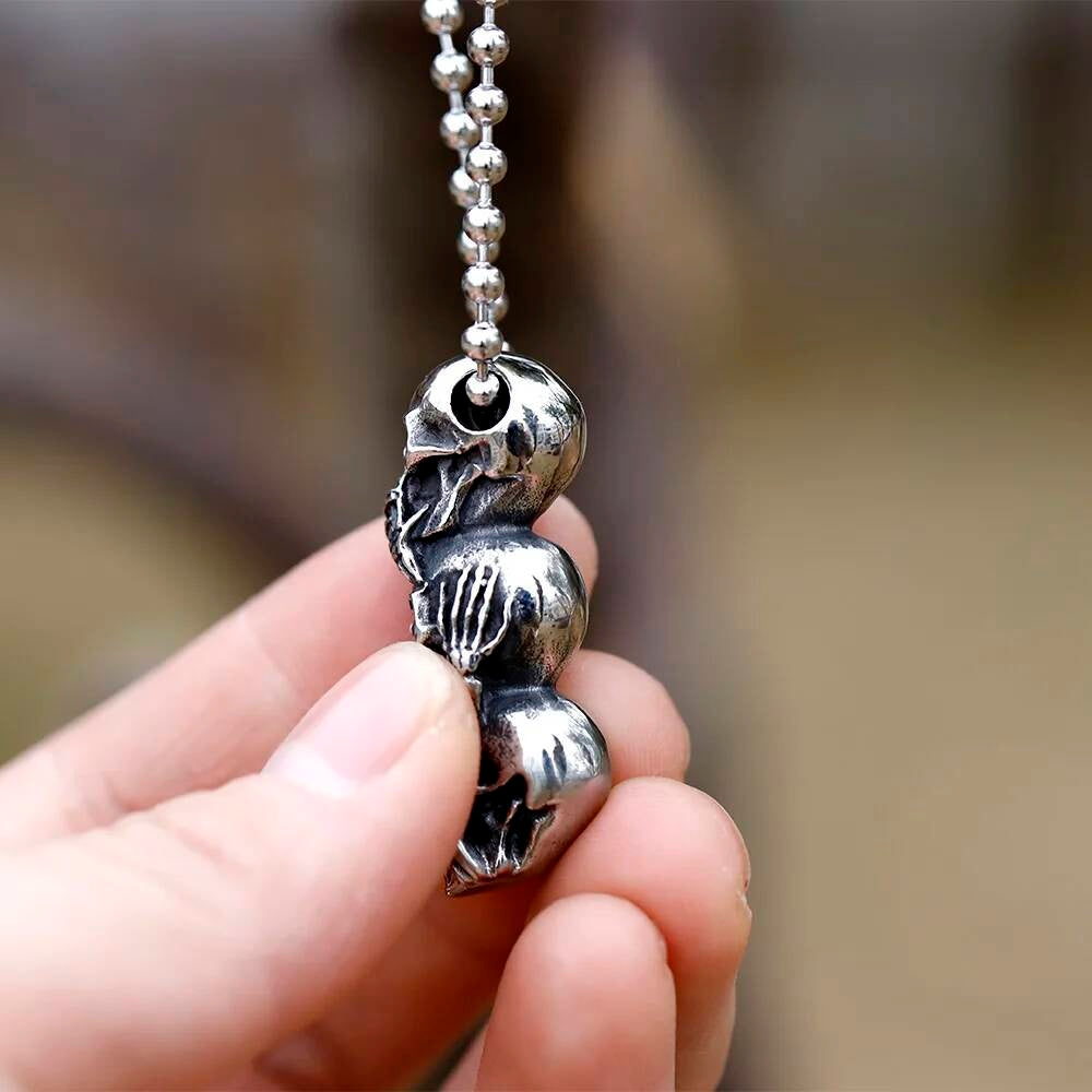 316L Stainless Steel Three Skull Pendant Necklace Gothic Style