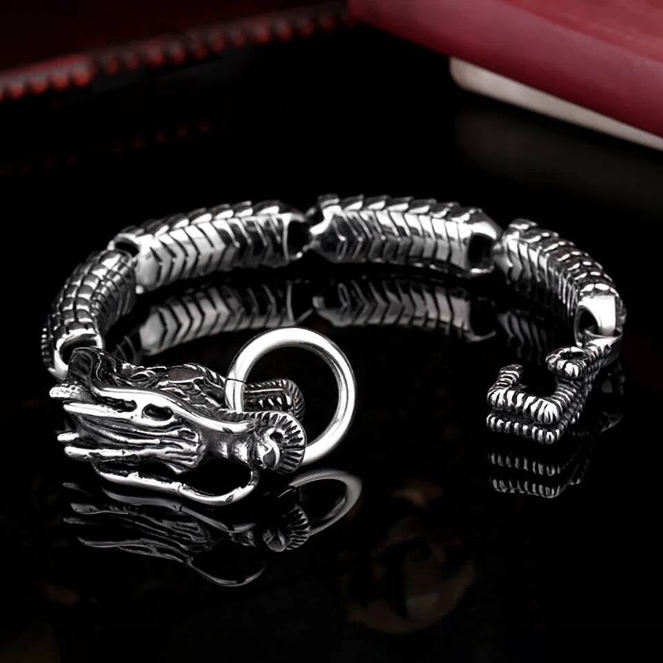 Dragon Head & Claw Stainless Steel Bracelet – Mythical Power Jewelry