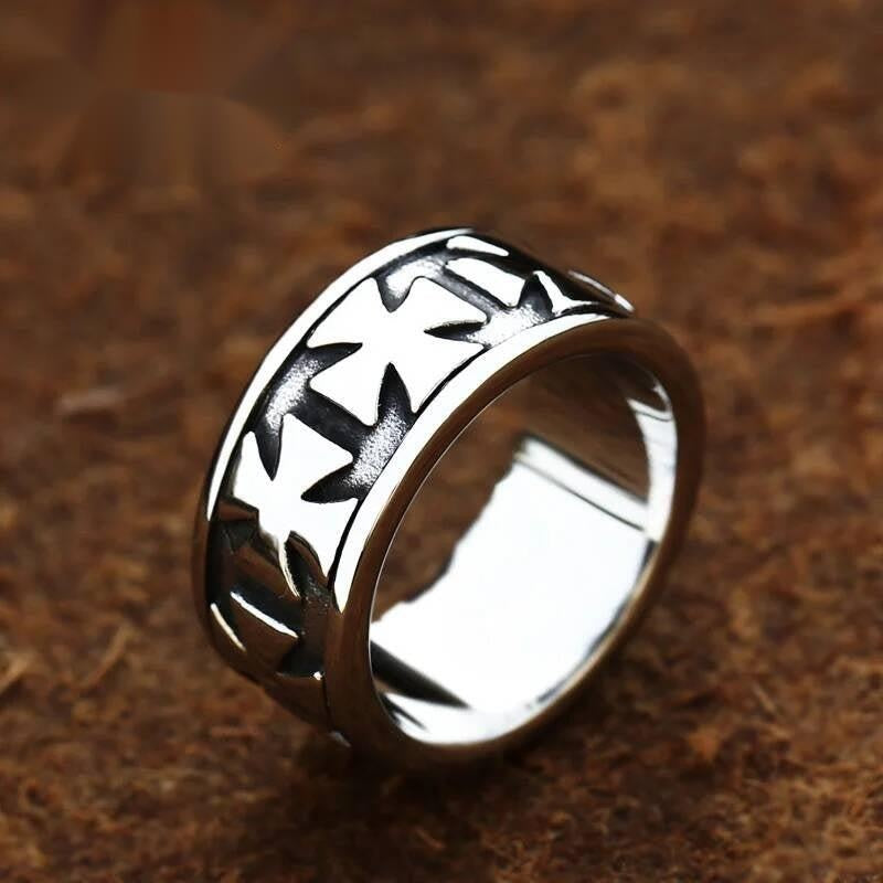 Vintage Biker Cross Ring – 316L Stainless Steel Punk Christian Band B