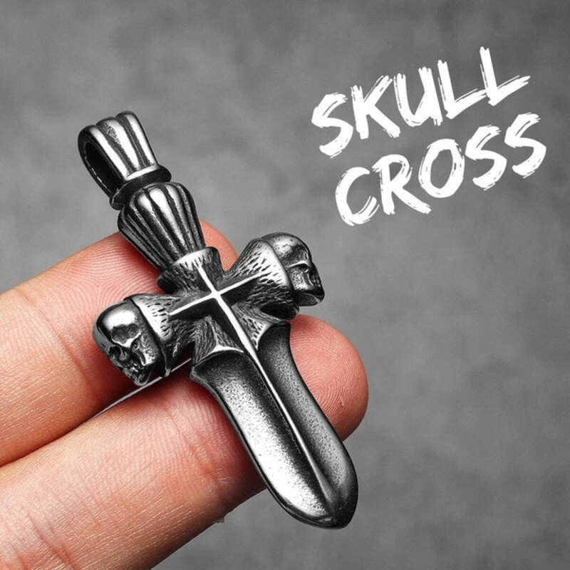316L Stainless Steel Skull Dagger Cross Pendant Necklace N1355-Only Pendant