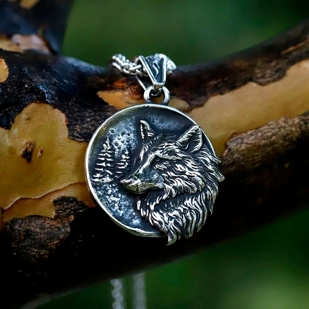 316L Stainless Steel Norse Viking Wolf Pendant Necklace for Men