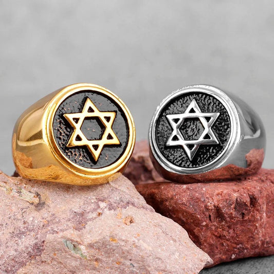 Star of David Ring 316L Stainless Steel Punk Biker Jewelry for Men