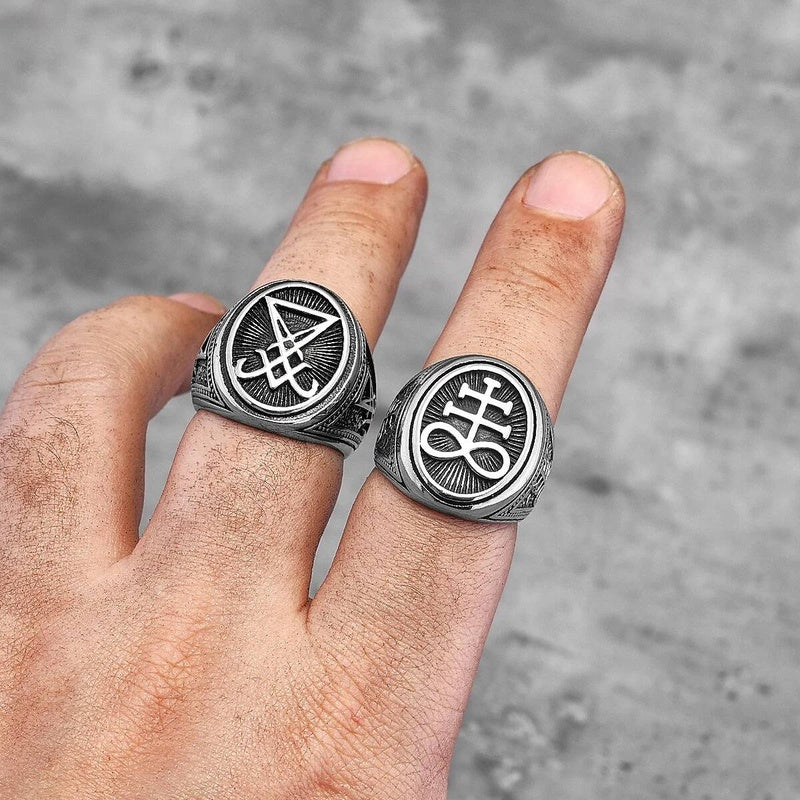 Lucifer Satan Gothic Ring 316L Stainless Steel Punk Jewelry for Men