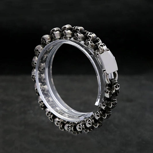 Double Layer Skull Bracelet for Men Gothic Punk Rock Heavy Metal Jewelry 316L Stainless Steel Biker Chain