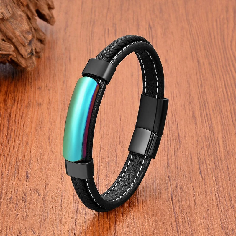 Fashion Geometric Shape Onyx Stone Bracelets Ladies Black Multilayer Leather Rope Men Bracelet Stainless Steel Jewelry Wholesale Black-C