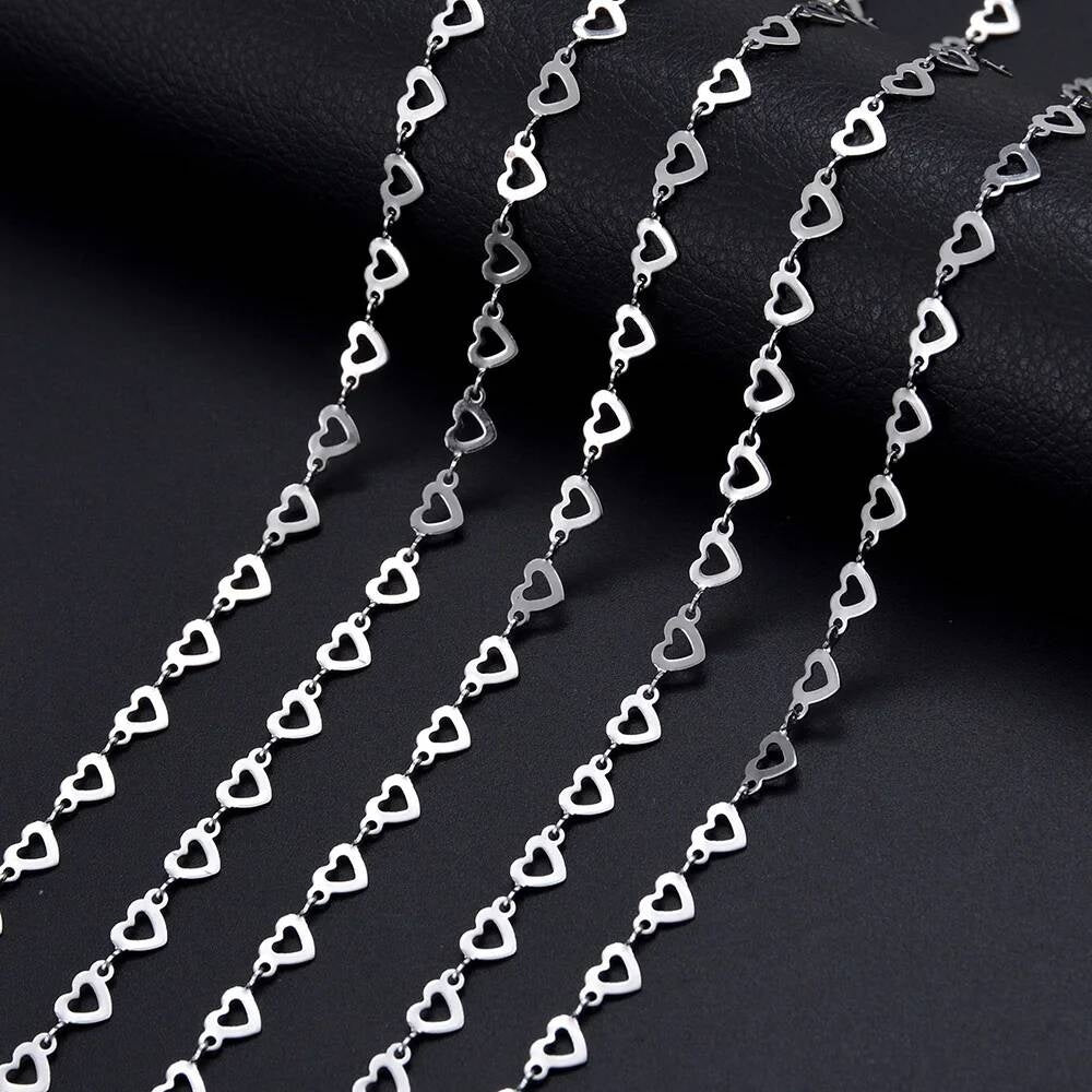 1 piece Stainless Steel Hollow Heart Handmade Link Chain for Men Women DIY Jewelry Making Bracelet Anklet Necklace