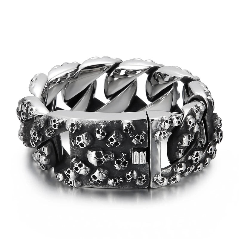 31m Large Ghost Head Cuban Bracelet Men 316L Stainless Steel Punk Skull Bone Jewelry