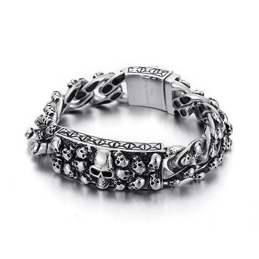 Engraved Name Devil Ghost Head Bracelet Men 316L Stainless Steel Punk Fashion Street Dance Jewelry
