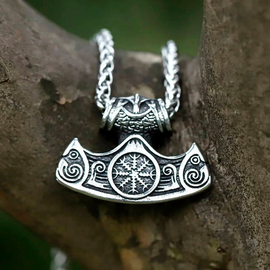 Viking Axe Pendant Necklace - Norse-Inspired Battle Axe with Celtic and Snowflake Design in Stainless Steel