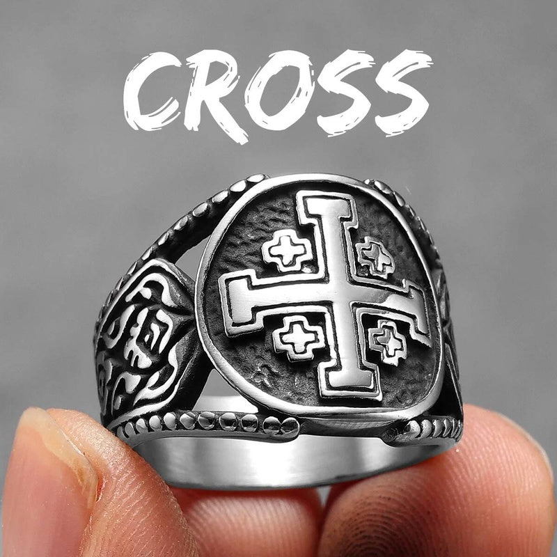 Crusader Cross Ring 316L Stainless Steel Punk Rock Jewelry for Men
