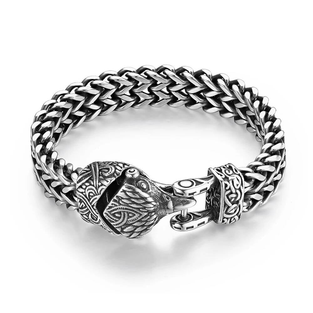 Viking Wolf Head Chain Bracelet – Norse Stainless Steel Armring Style A