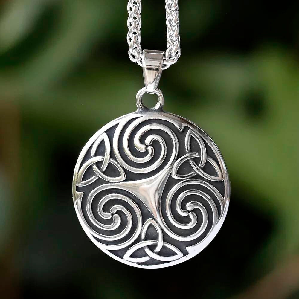 316L Stainless Steel Celtic Trinity Knot Rune Pendant Necklace for Men Viking Amulet Jewelry